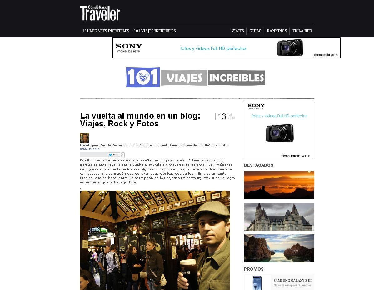 Viajes Rock y Fotos en CondeNast Traveler en 101 viajes increibles