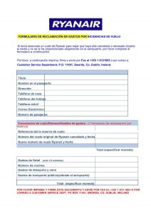 hoja de reclamación modelo de Ryanair